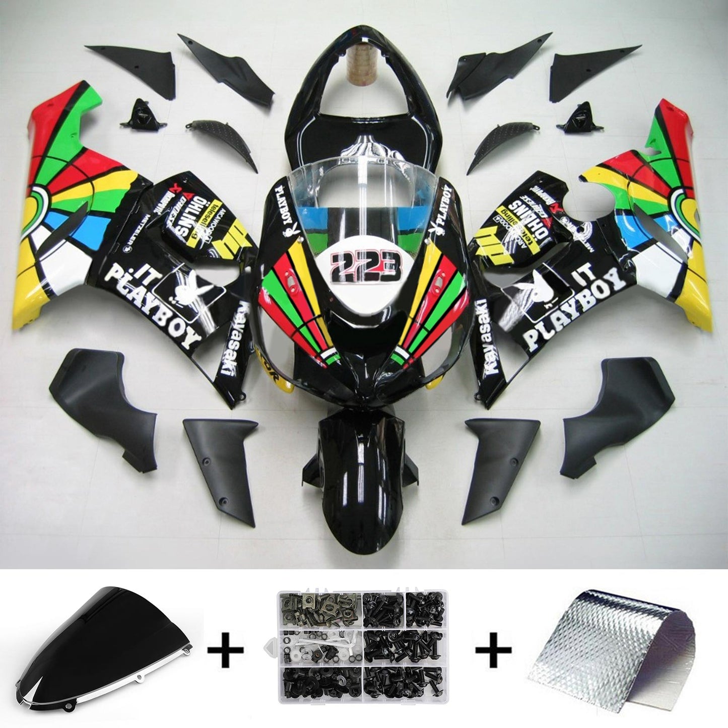 Amotopart Kawasaki 2005-2006 ZX6R 636 Buntes Playboy-Verkleidungskit