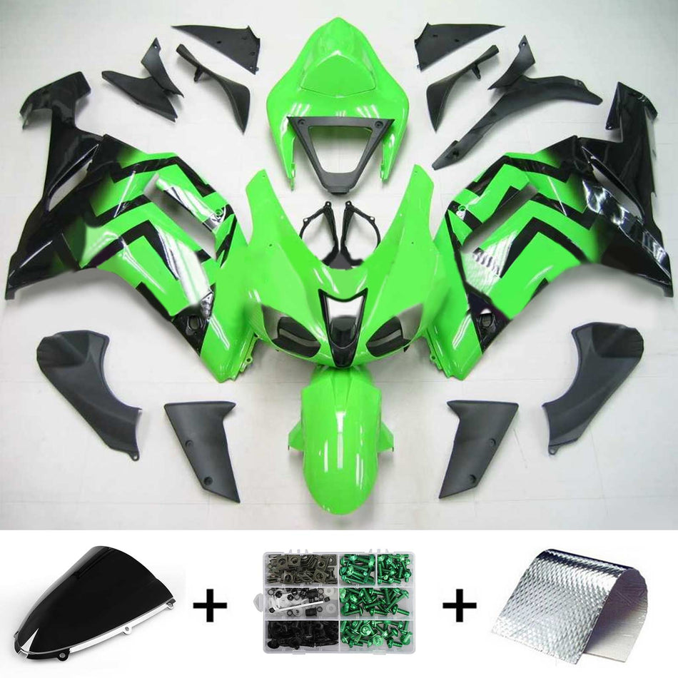 Amotopart Kawasaki 2007-2008 ZX6R 636 Kit de carénage noir vert