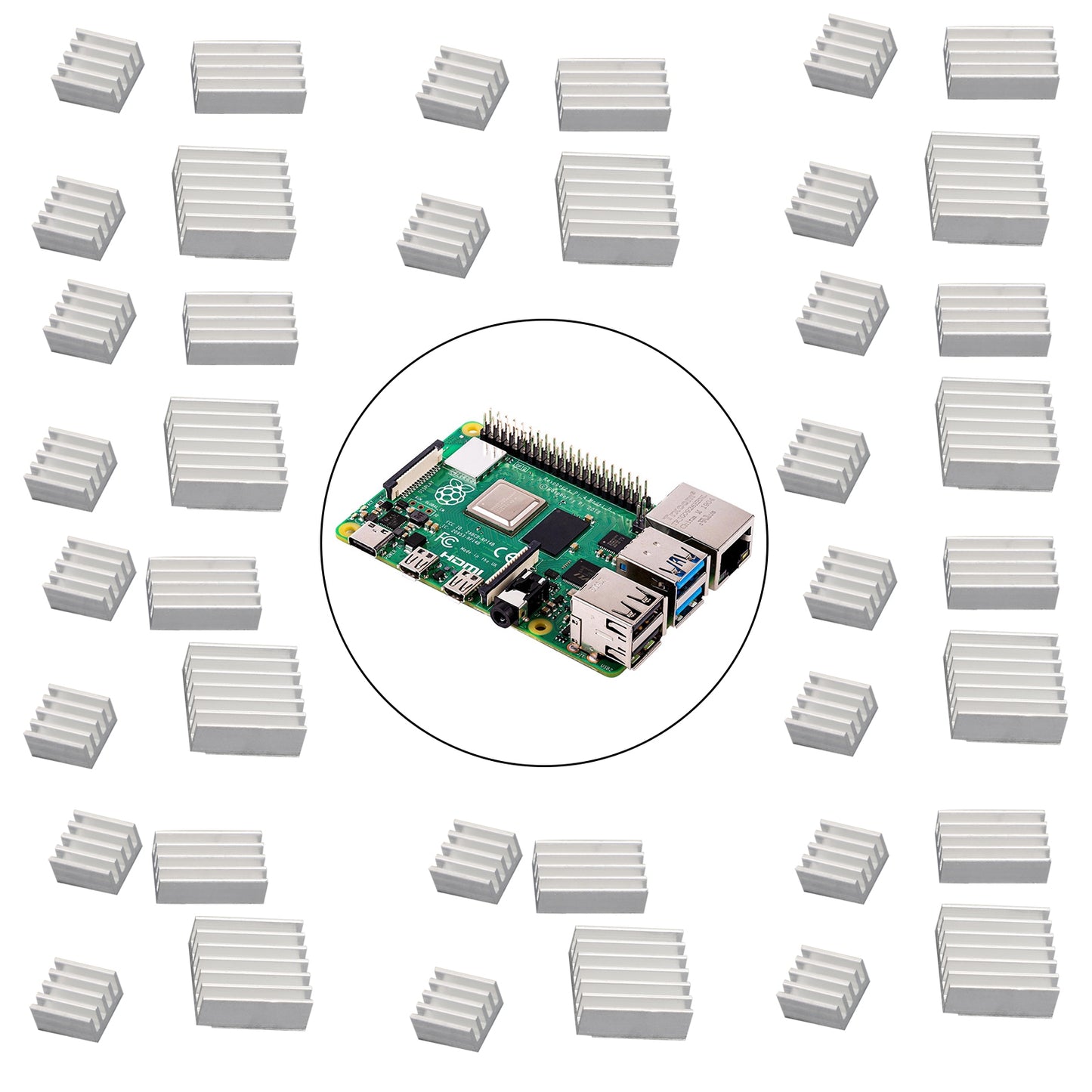 Ensemble de 40 dissipateurs thermiques pour Raspberry Pi 4 modèle B 4B Kit de dissipateur thermique argenté
