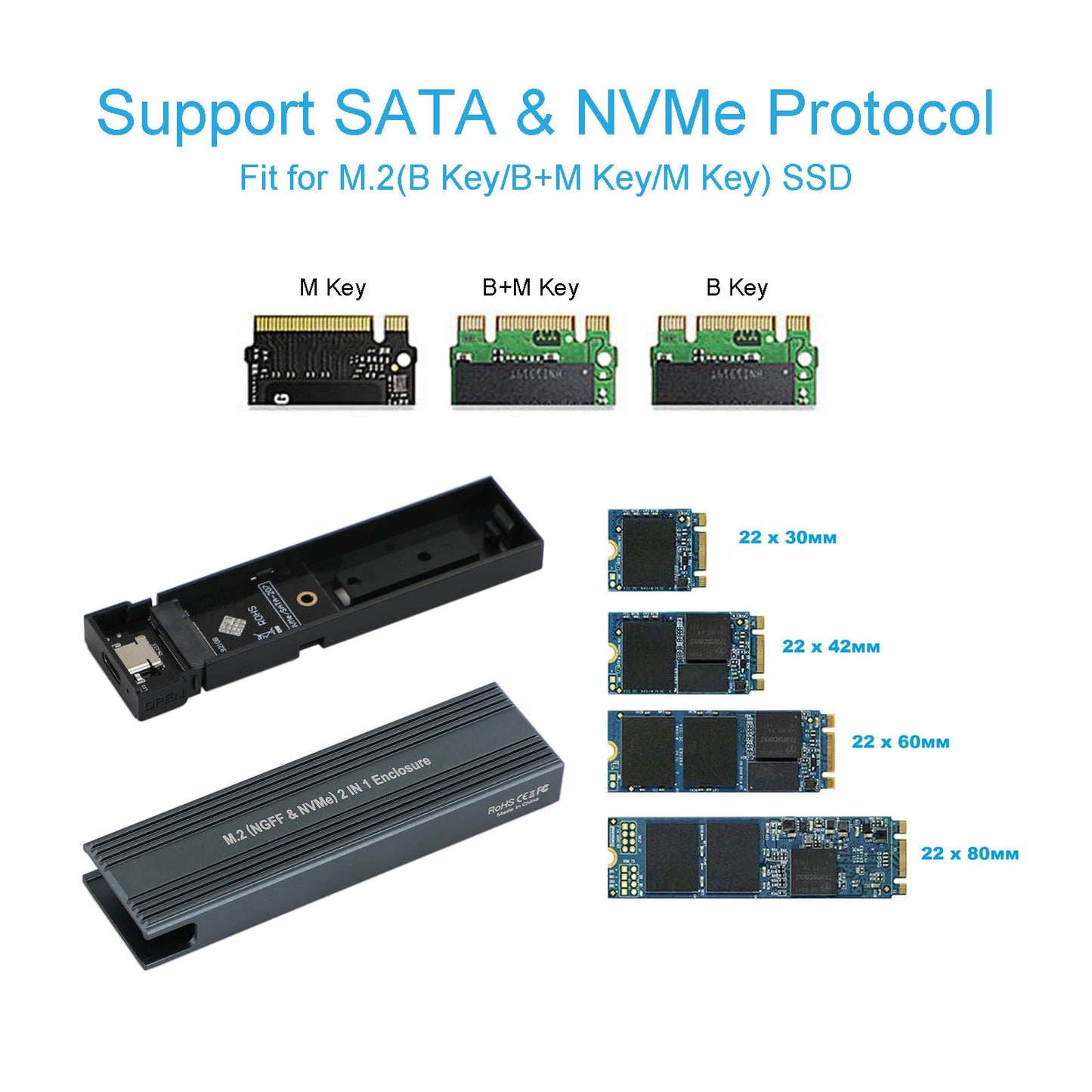 Boîtier SSD M.2 NVMe vers USB 3.1 Boîtier pour disque dur à double protocole M2 NVME