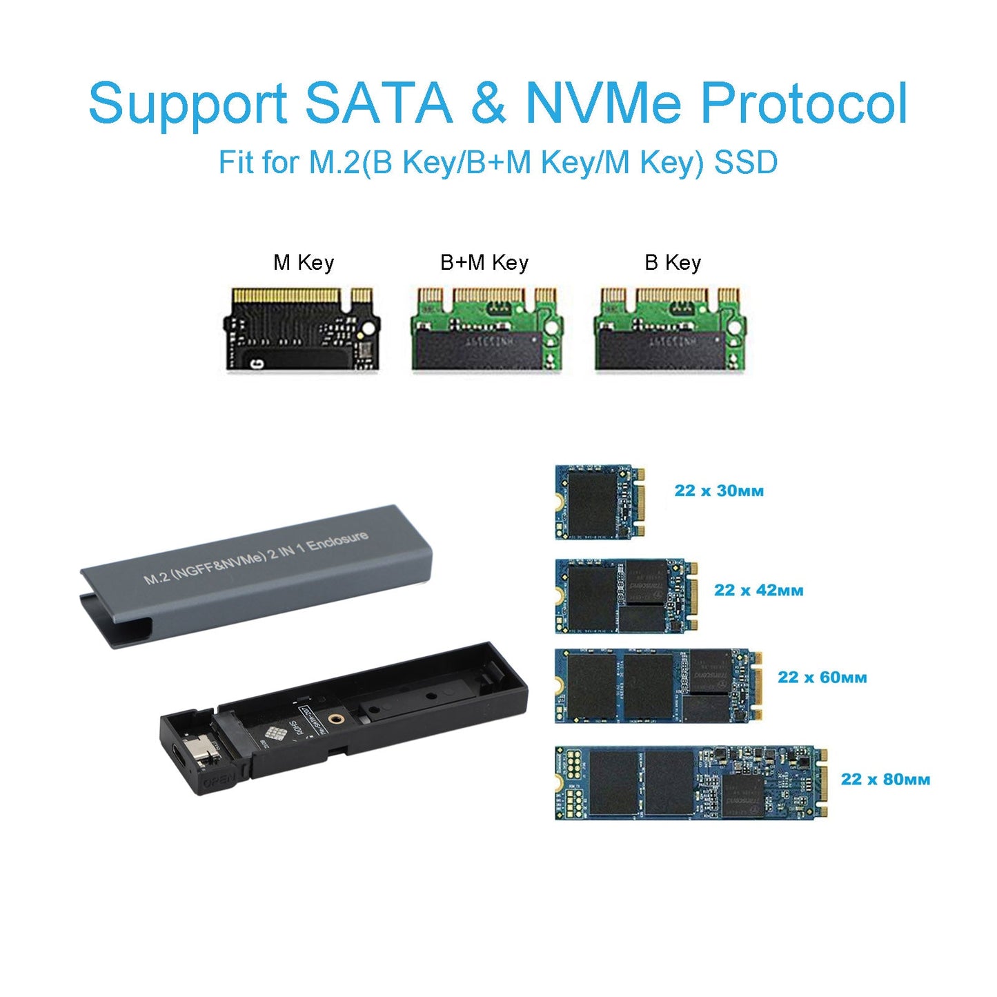 M.2 NVMe SSD zu USB 3.1 Fall Festplatte Dual Protocol M2 NVME Box