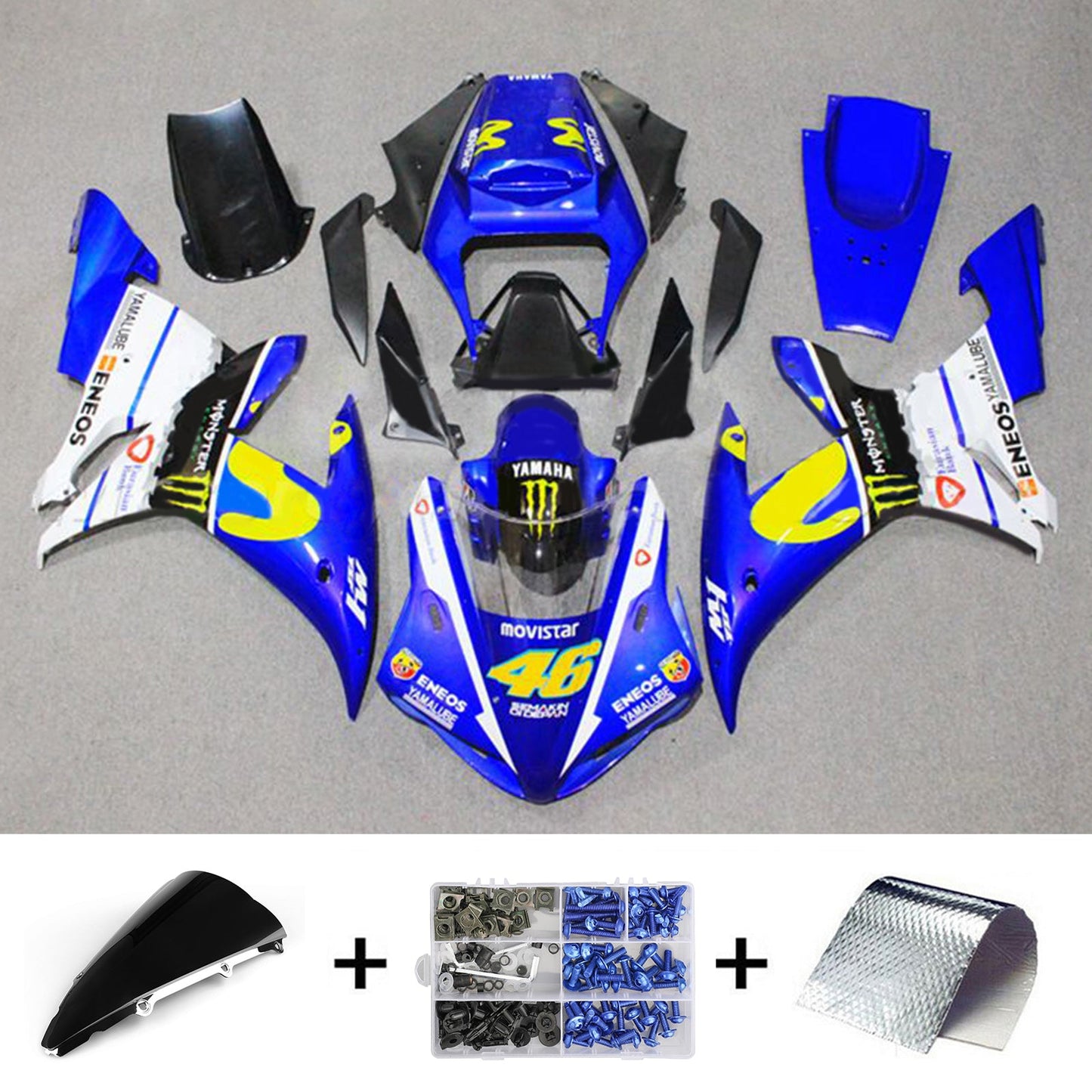 Amotopart Yamaha YZF-R1 2002–2003 Verkleidungsset, Karosserie, Kunststoff, ABS