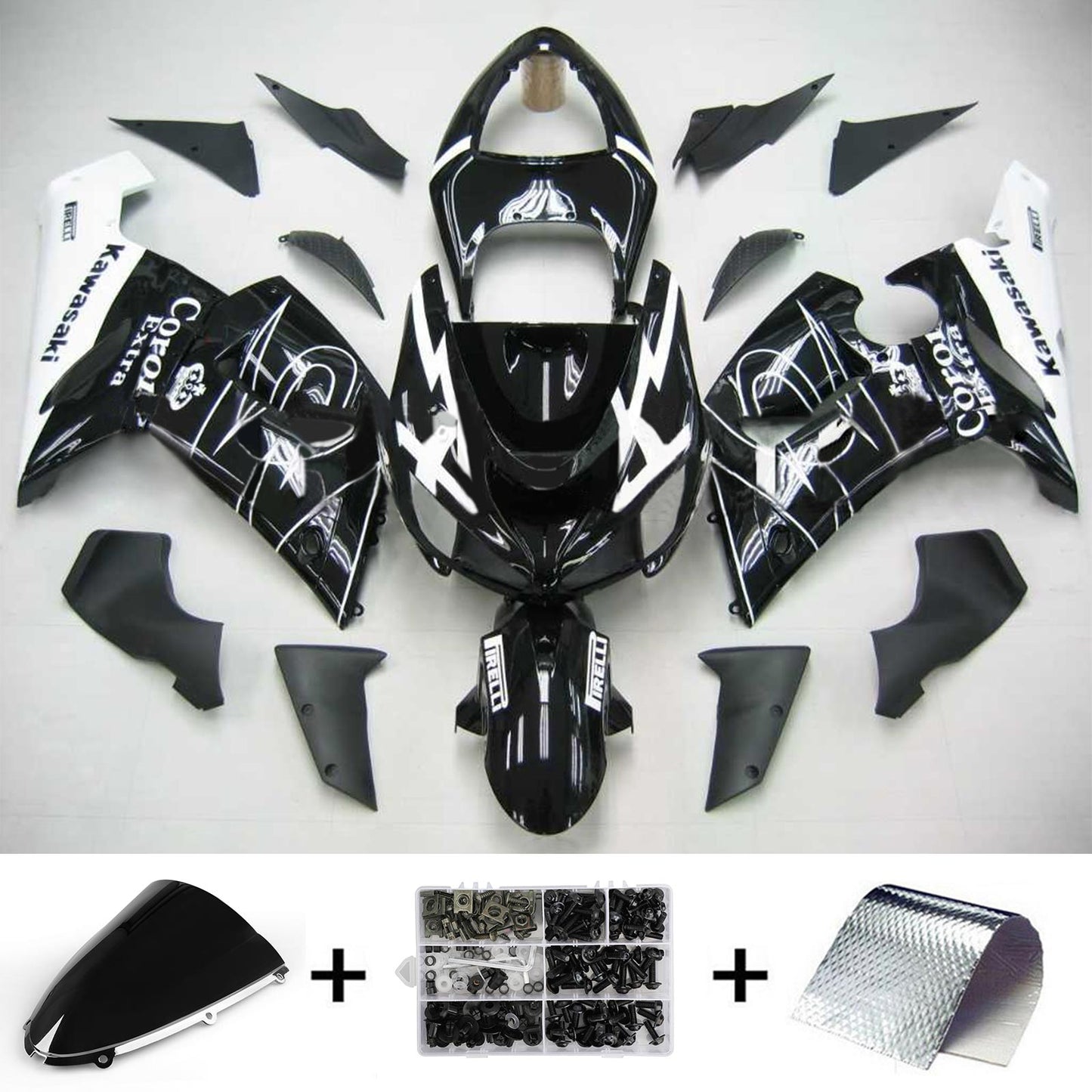 Amotopart Kawasaki 2005-2006 ZX6R 636 Black White Mix Abzugskit