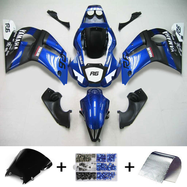 Amotopart Yamaha 1998-2002 YZF 600 R6 Schwarzer Mix Blue Fearing Kit