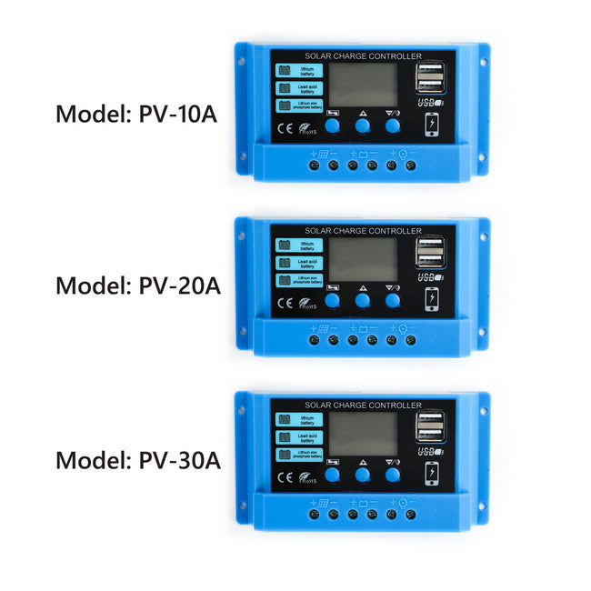 Régulateur PV de contrôleur de Charge solaire PWM 10A 20A 30A pour Gel d'acide de plomb au Lithium Lifepo4