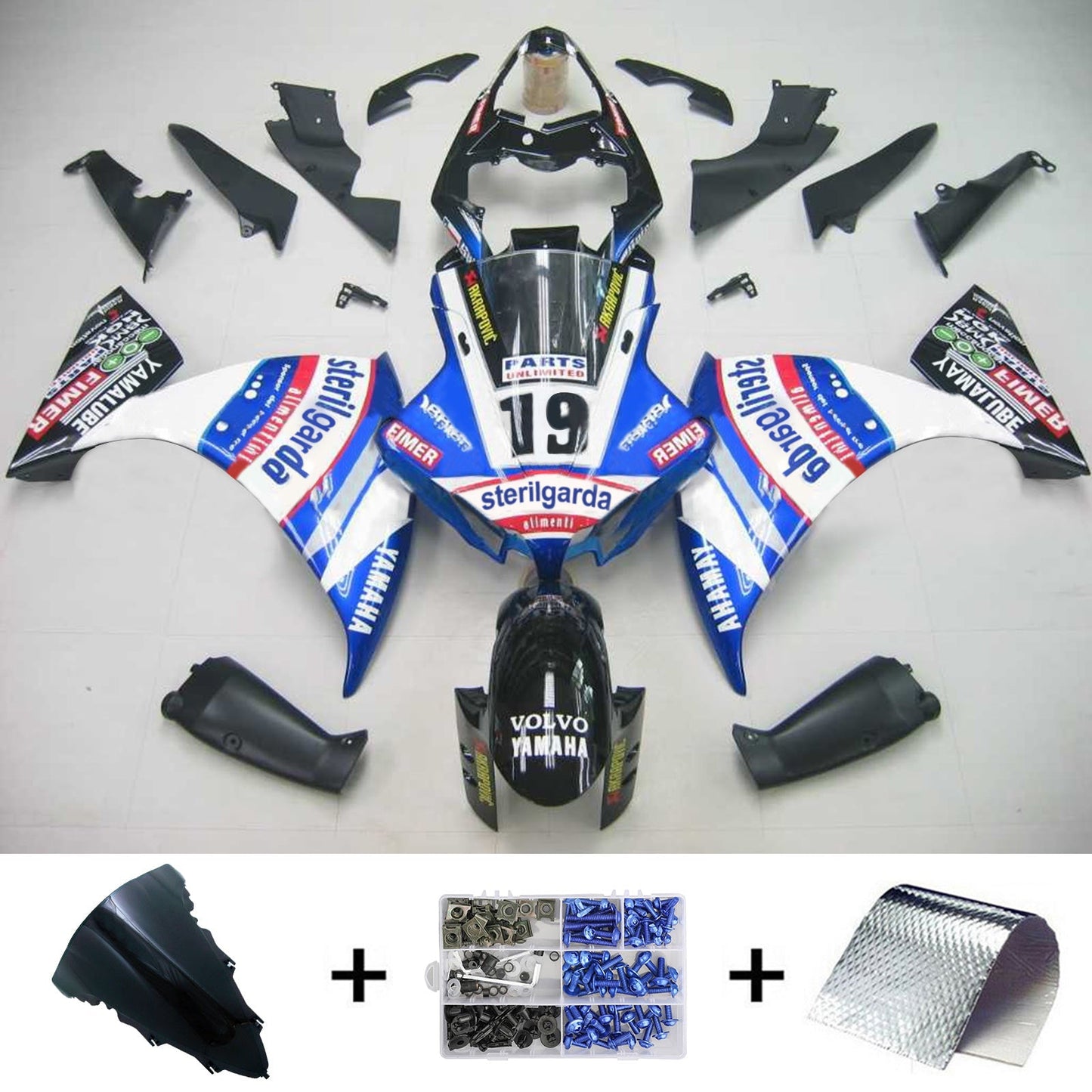 Amotopart Yamaha 2012-2014 YZF 1000 R1 Blue White Abzugskit