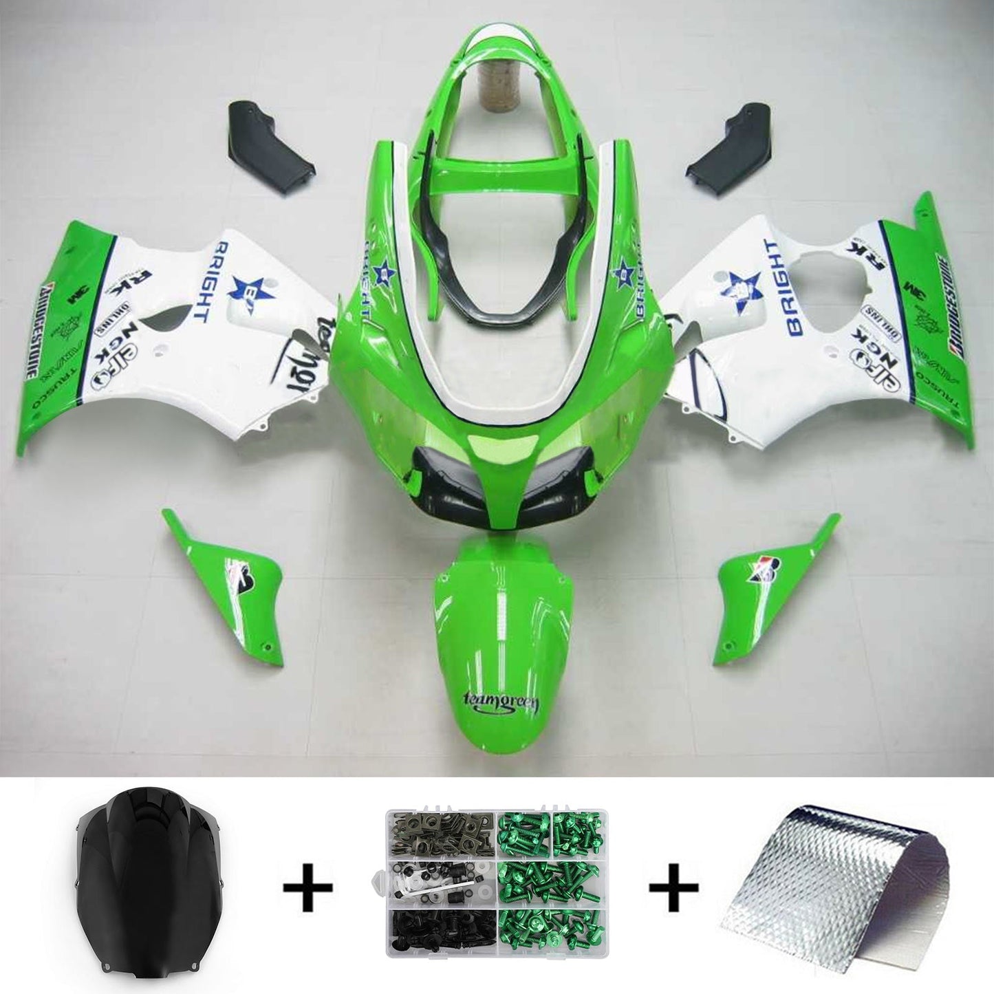 Amotopart 2000-2002 Kawasaki ZX6R Verkleidung Green White Kit