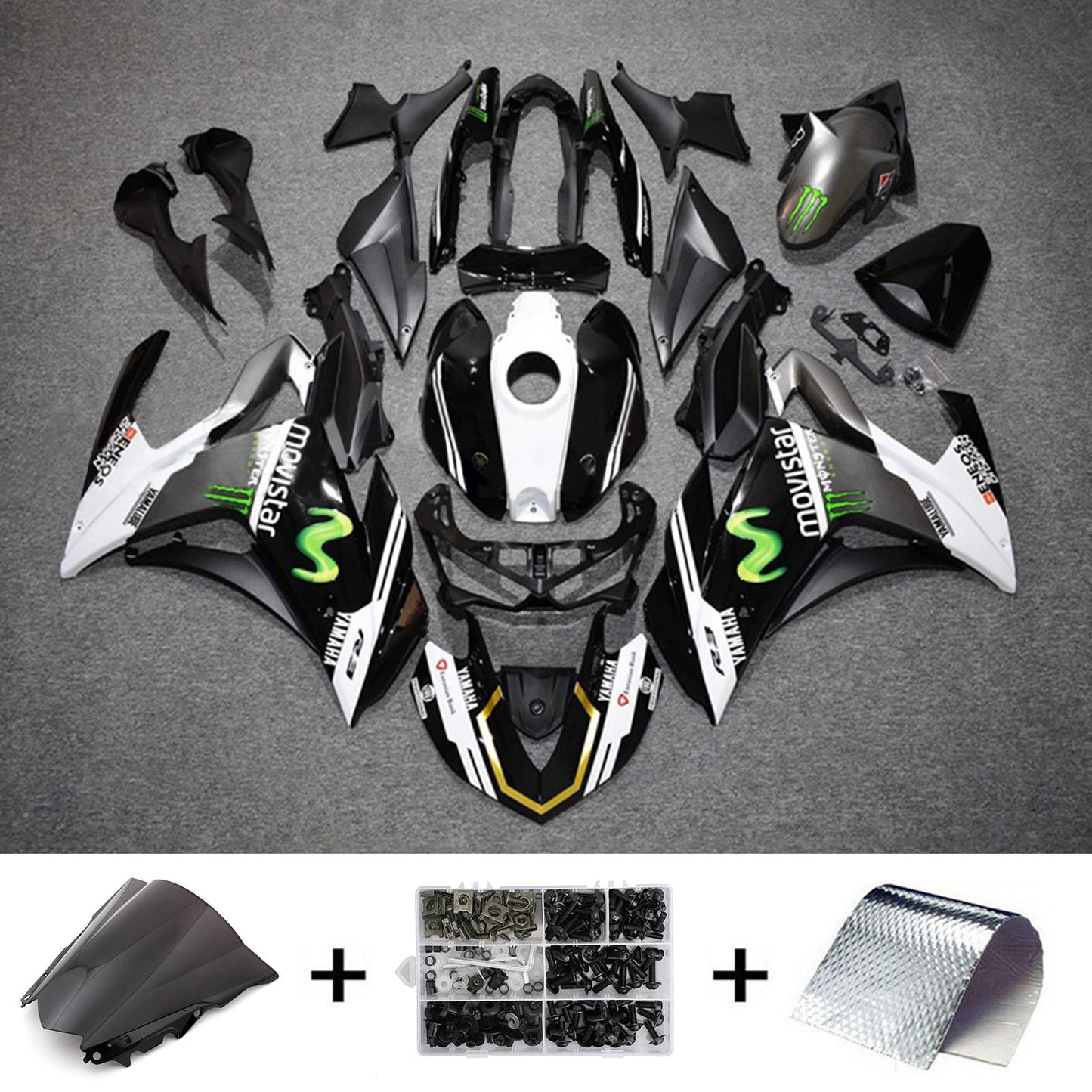 Amotopart-Verkaufskit Yamaha 2014-2018 YZF R3 & 2015-2017 YZF R25 Black White Fearing Kit