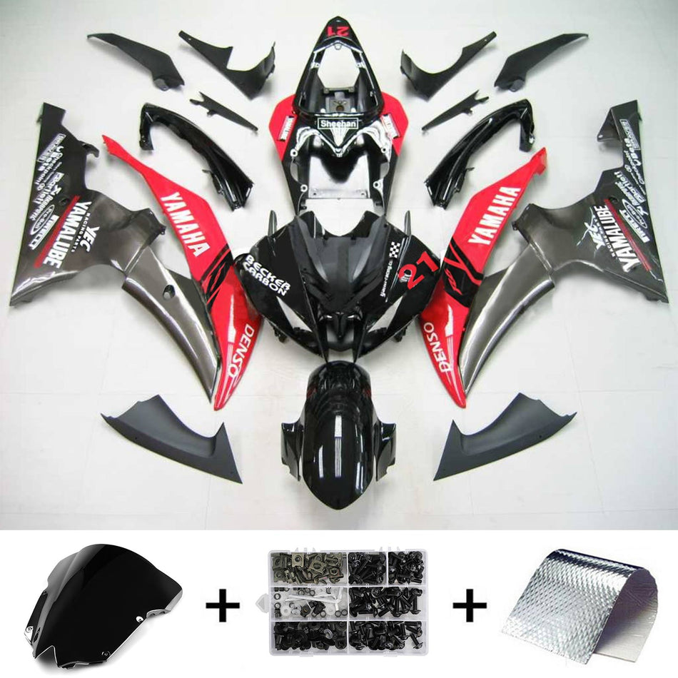 Amotopart Yamaha 2008-2016 YZF 600 R6 Kit de carénage noir rouge