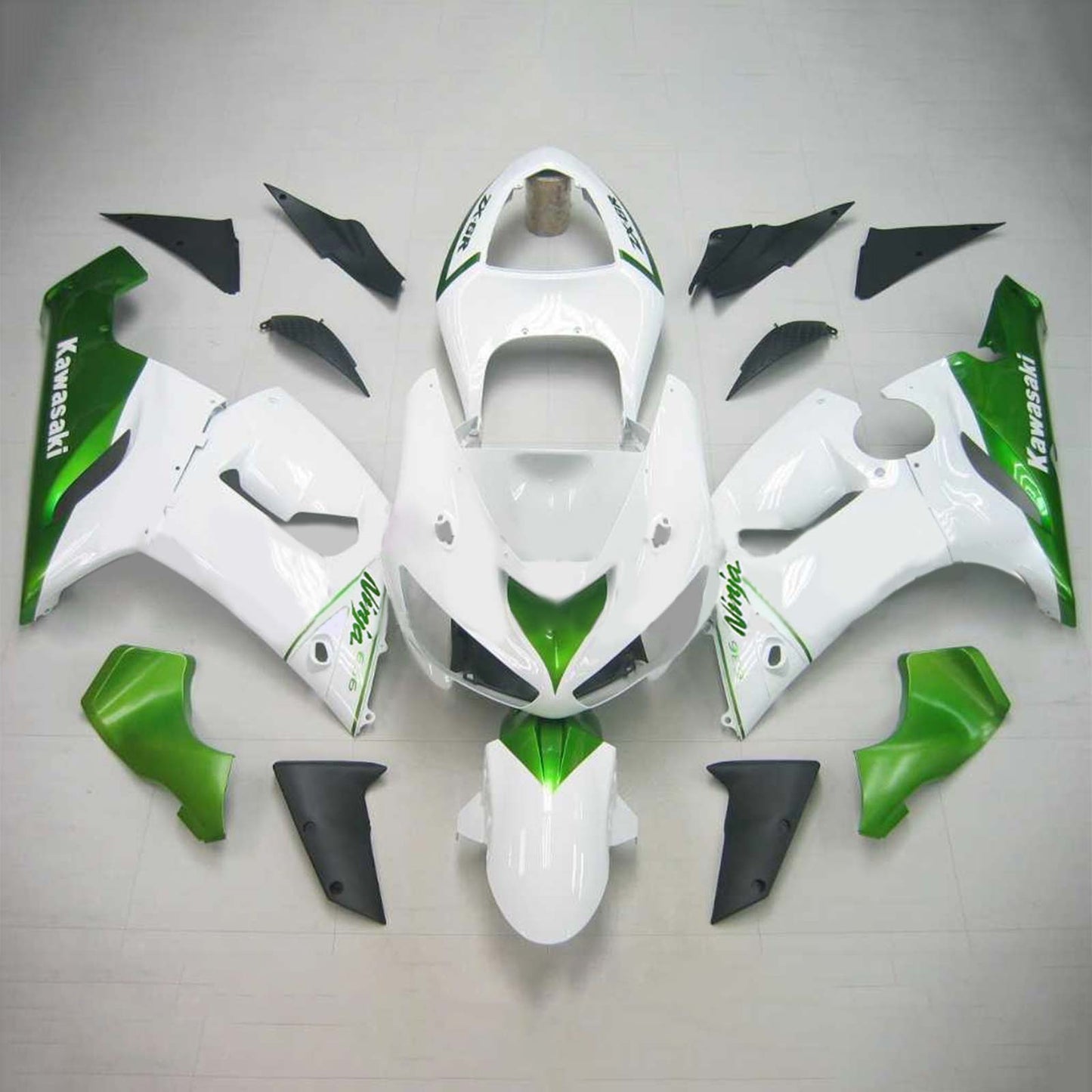 Amotopart Kawasaki 2005-2006 ZX6R 636 White Mix Green Fearing Kit