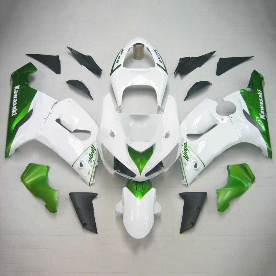 Amotopart Kawasaki 2005-2006 ZX6R 636 White Mix Green Fearing Kit