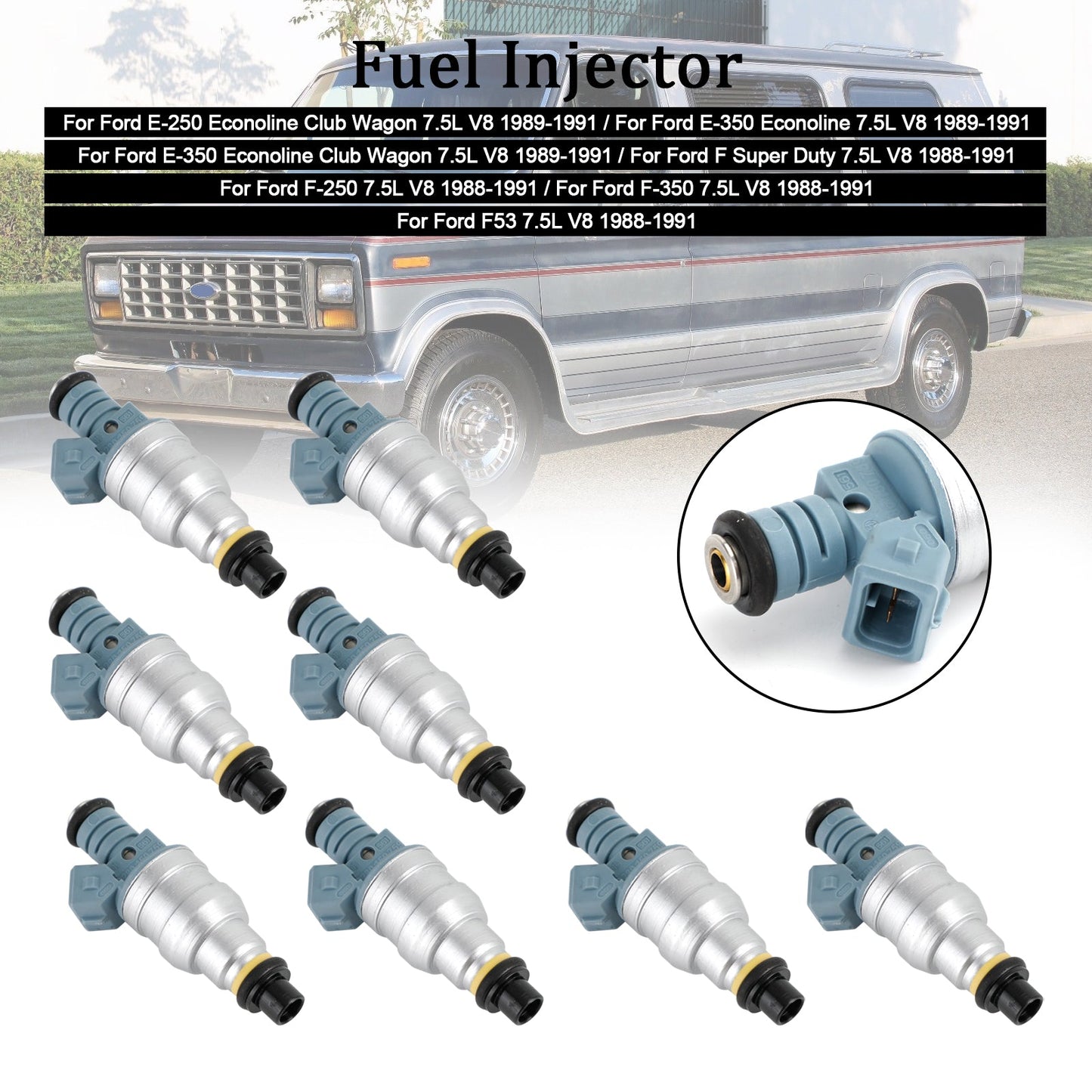 1988–1991 Ford E-250 E-350 7,5 l V8 822–11120 8 Stück Einspritzdüsen 0280150759