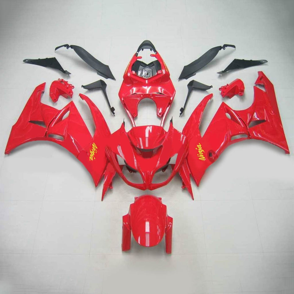 Kit de vente Amotopart Kawasaki ZX6R 636 rouge avec logos jaunes 2009-2012