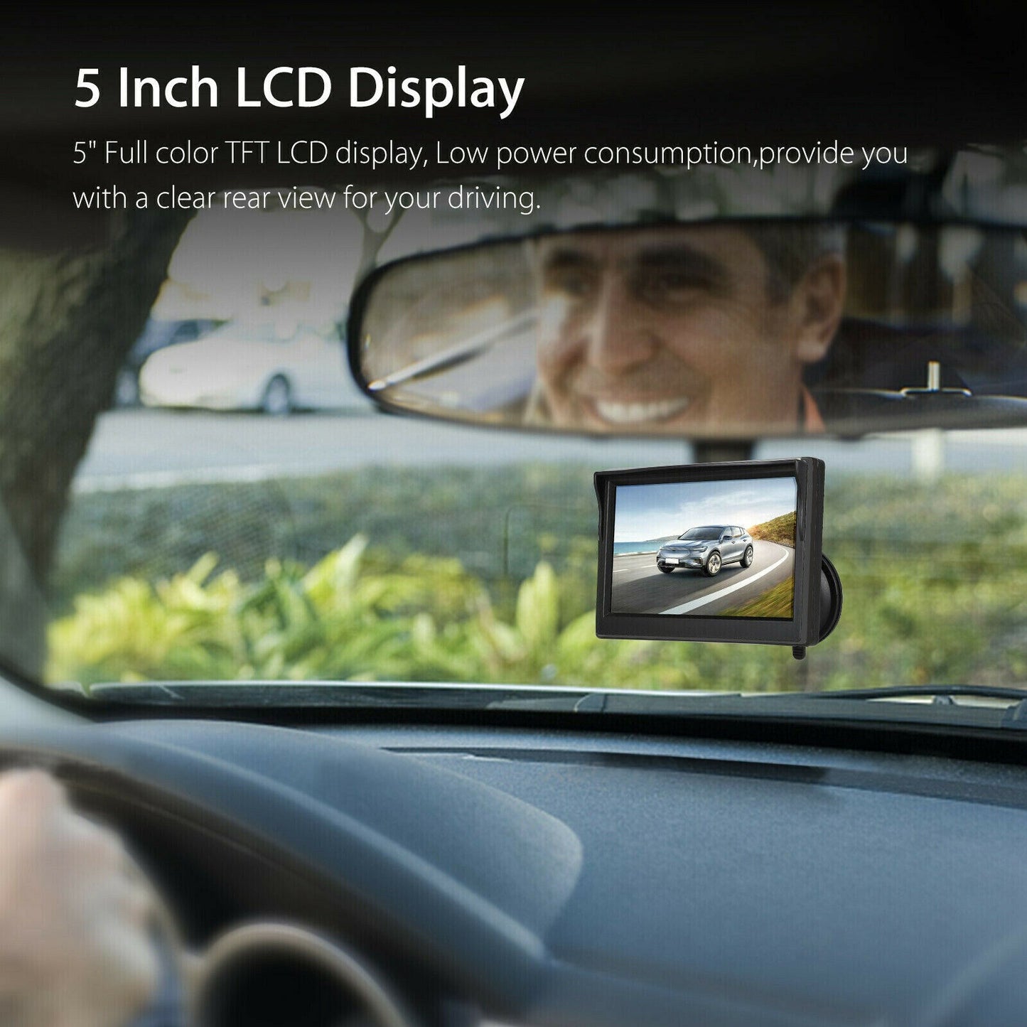 Moniteur d'écran de voiture TFT LCD de 5 pouces + Kit de caméra de recul de voiture universel 4LED