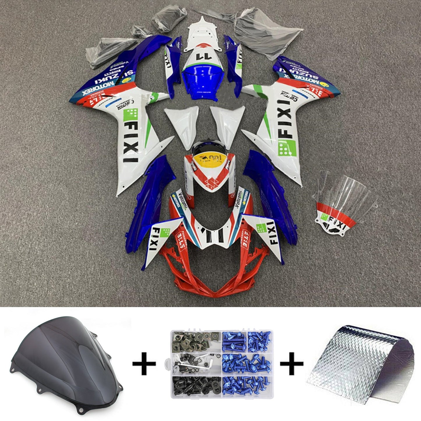 Amotopart Suzuki GSXR 600/750 2011¨C2023 K11 Verkleidungsset, Karosserie, Kunststoff, ABS