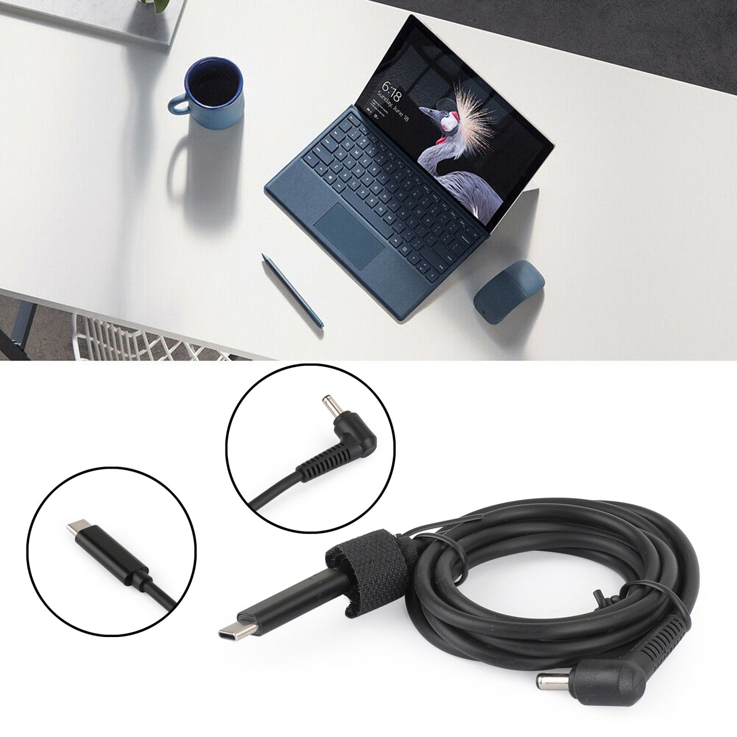 Câble de charge USB PD Type C 4.0*1.35mm adapté pour Asus Q503UA Q503U Q503
