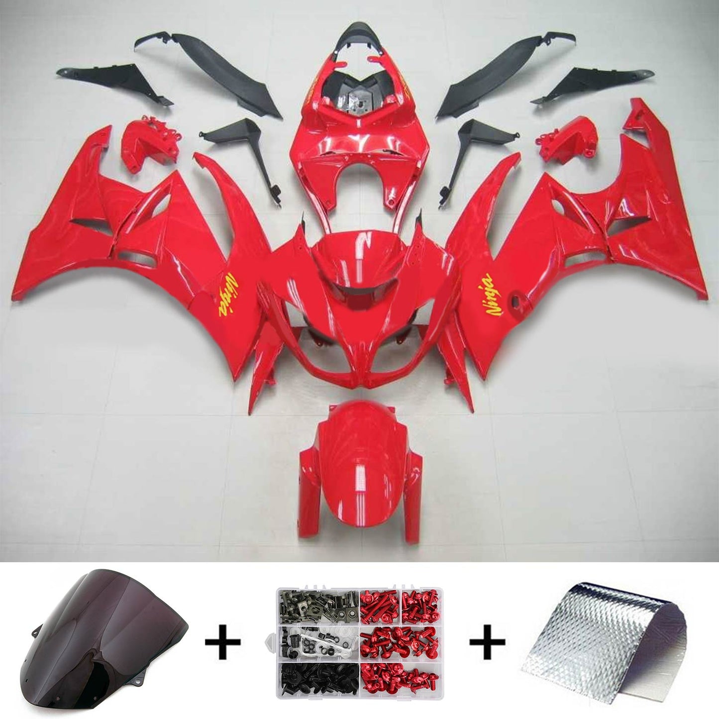 Amotopart Kawasaki 2009-2012 ZX6R 636 Rot mit gelbem Logosverkaufskit