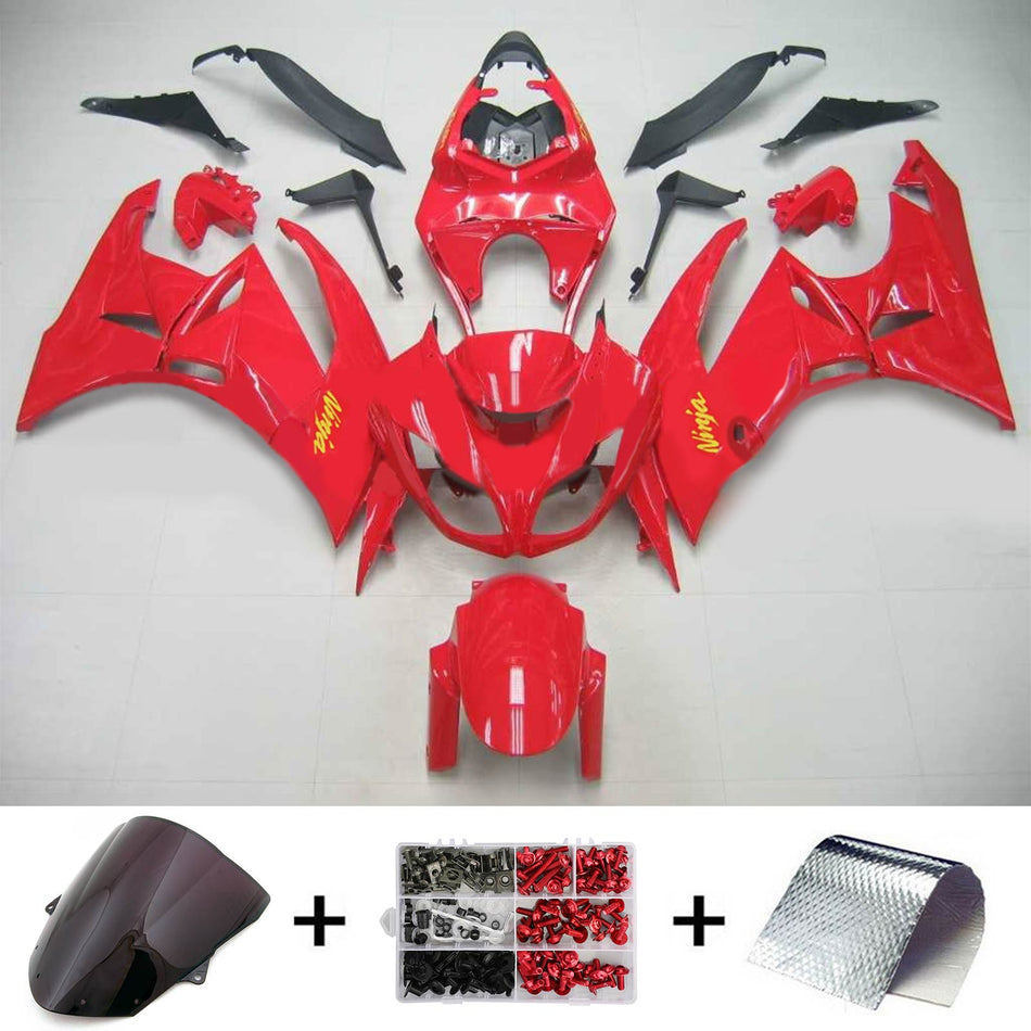 Kit de vente Amotopart Kawasaki ZX6R 636 rouge avec logos jaunes 2009-2012