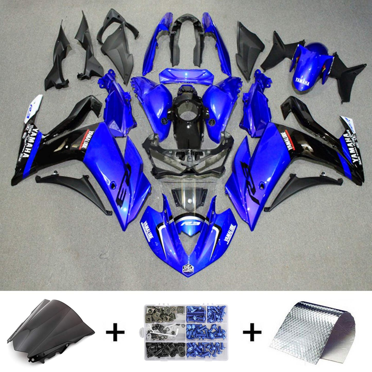 Amotopart-Verkaufskit Yamaha 2014-2018 YZF R3 & 2015-2017 YZF R25 Blaues Schwarzverkleidungskit