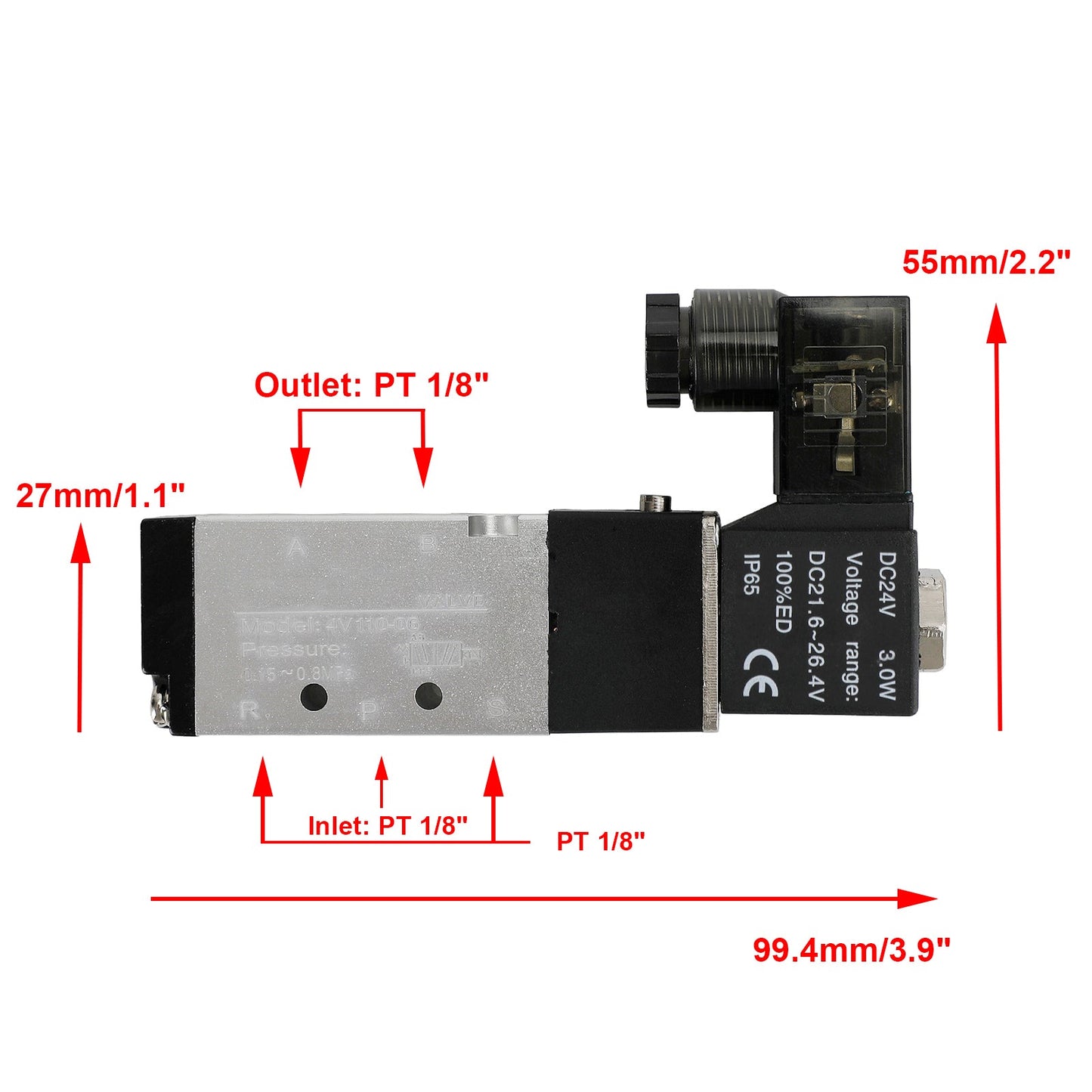 Électrovanne électrique pneumatique 4V110-06 2 positions 5 voies PT 1/8"