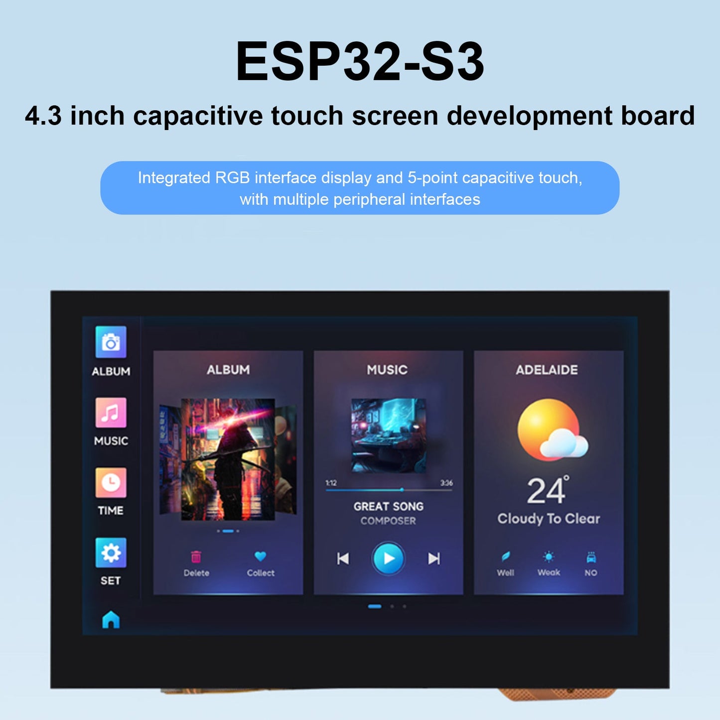 ESP32-S3 Entwicklungsboard 4,3 Zoll kapazitiver Touchscreen LX7 Wifi Bluetooth