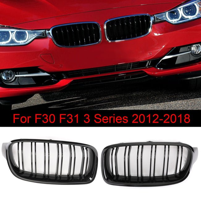 Front-Nierengitter in glänzendem Schwarz, passend für BMW 3er F30 F35 2012–2017, Doppellamellen