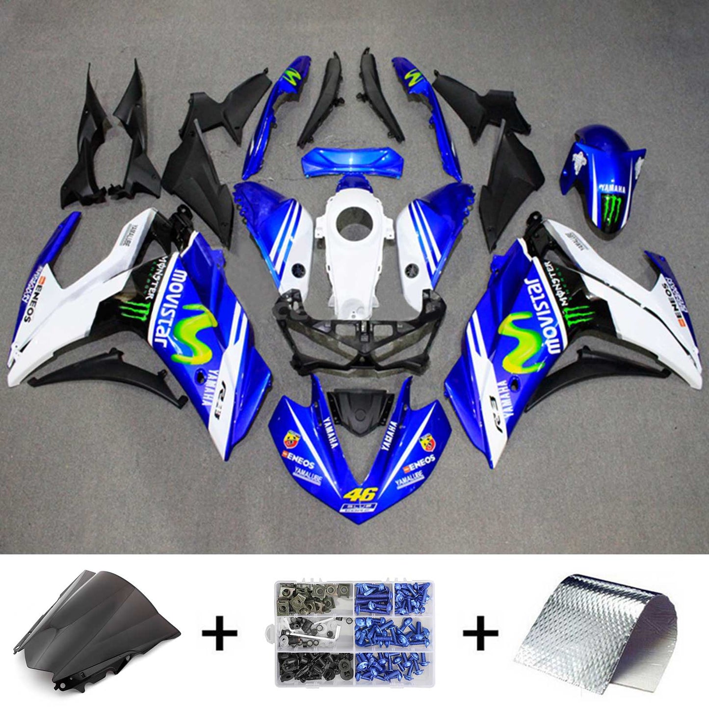 Amotopart-Verkaufskit Yamaha 2014-2018 YZF R3 & 2015-2017 YZF R25 Blue White Fearing Kit