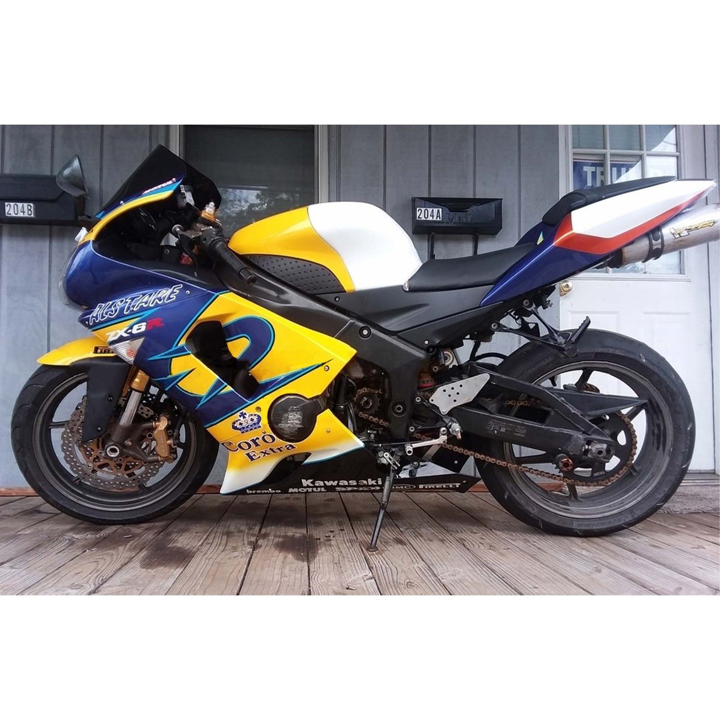 Amotopart Kawasaki 2005-2006 ZX6R 636 Kit carénage bleu jaune