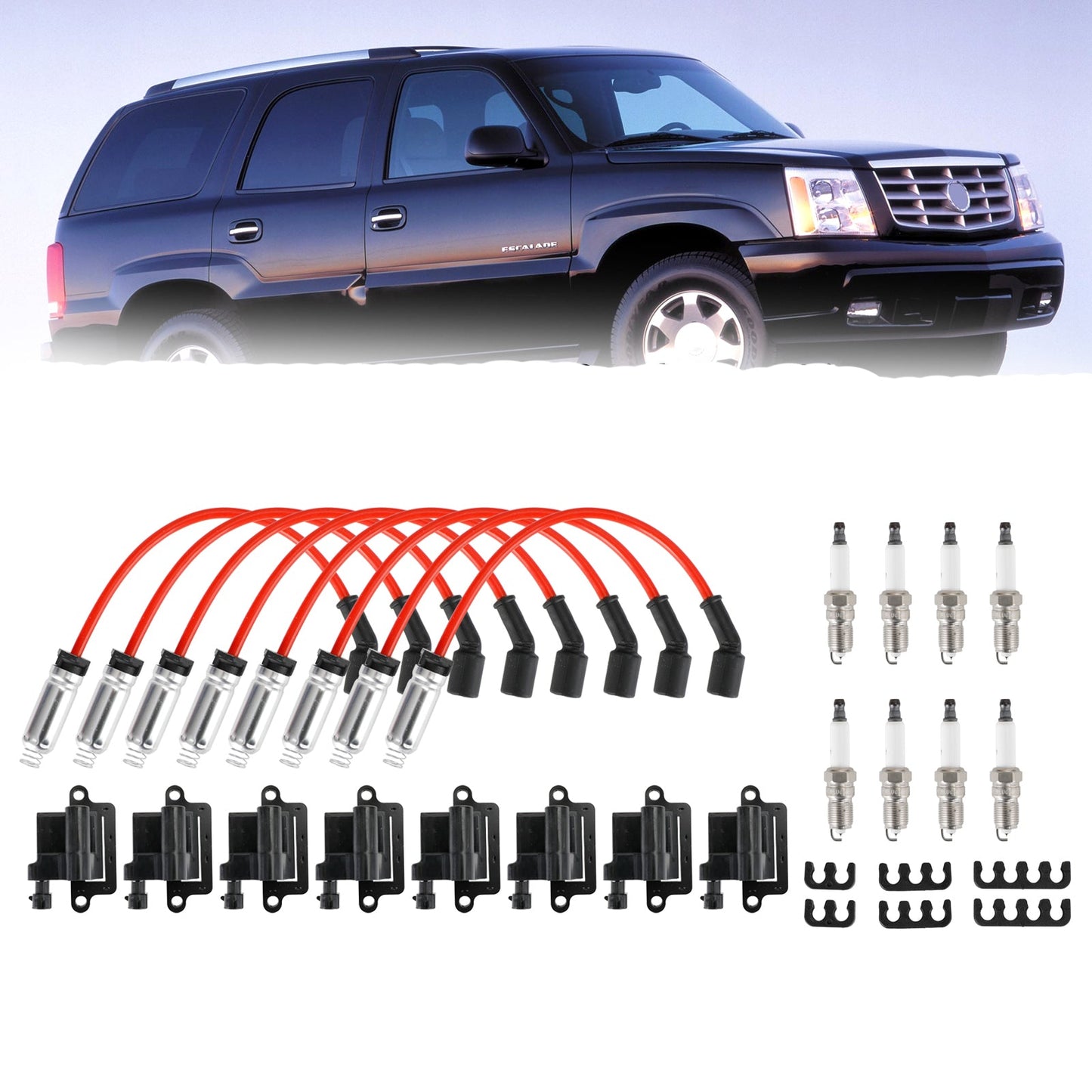 2000–2006 GMC Yukon XL/Chevrolet Tahoe Suburban 2500 1500 8er-Pack Quadratische Zündspule und Zündkerzenkabel