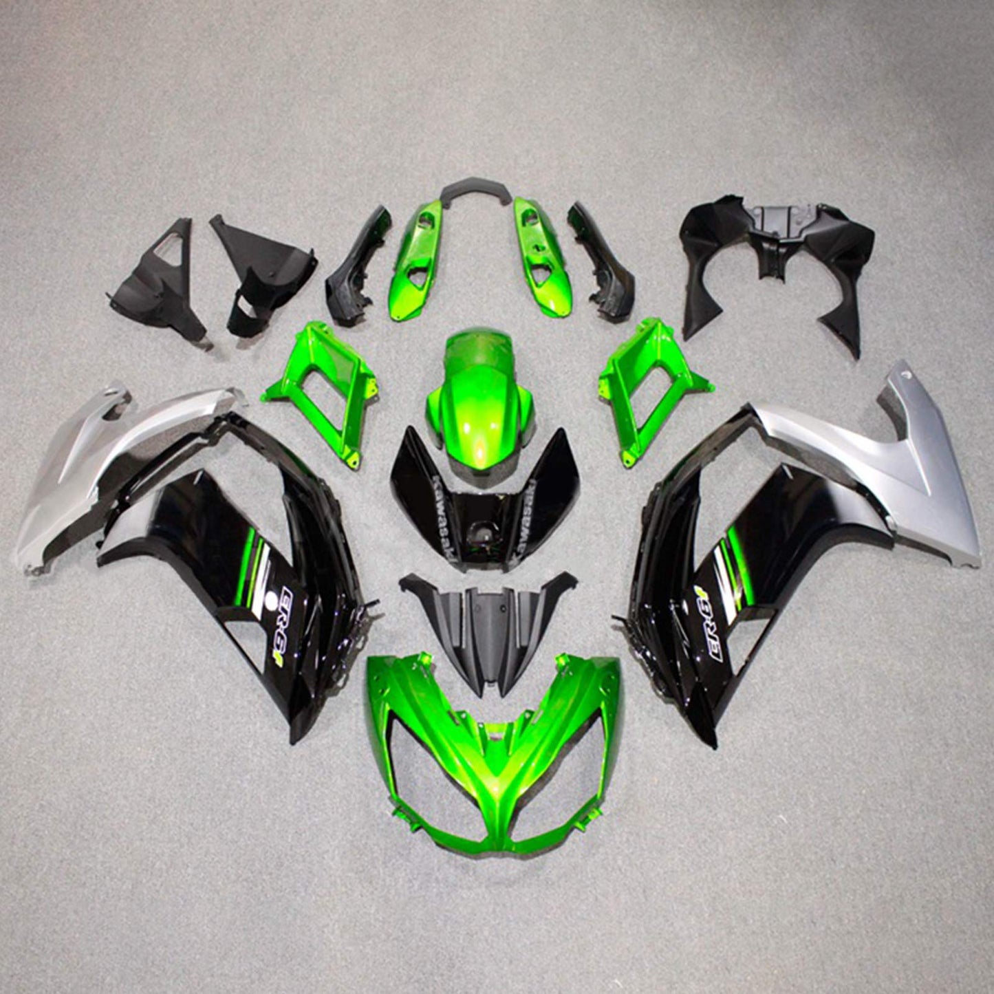 Amotopart 2012-2016 Kawasaki Ninja 650 Green Sliver Black Fearing Kit