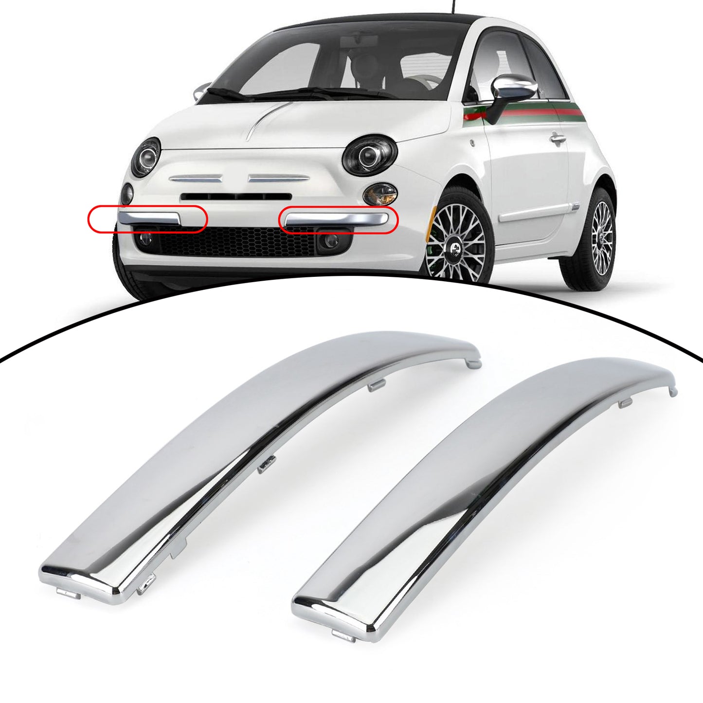 Paar Chrom Front Bumper Unterer Gießen Trim Für Fiat 500 2007-2015