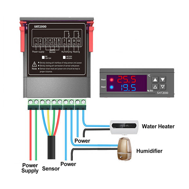 SHT2000 Température Humidité Hygromètre Thermostat Ac110-230V/DC12V/24V Capteur