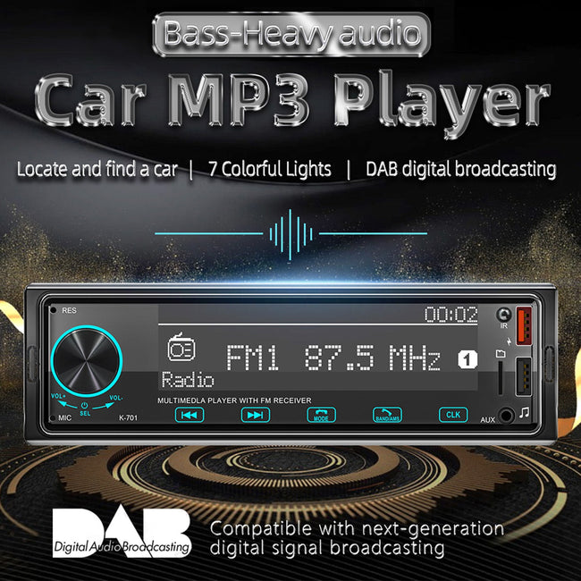 2.5D Écran Tactile 1DIN Bluetooth Radio Stéréo FM Lecteur MP3 de Voiture avec DAB
