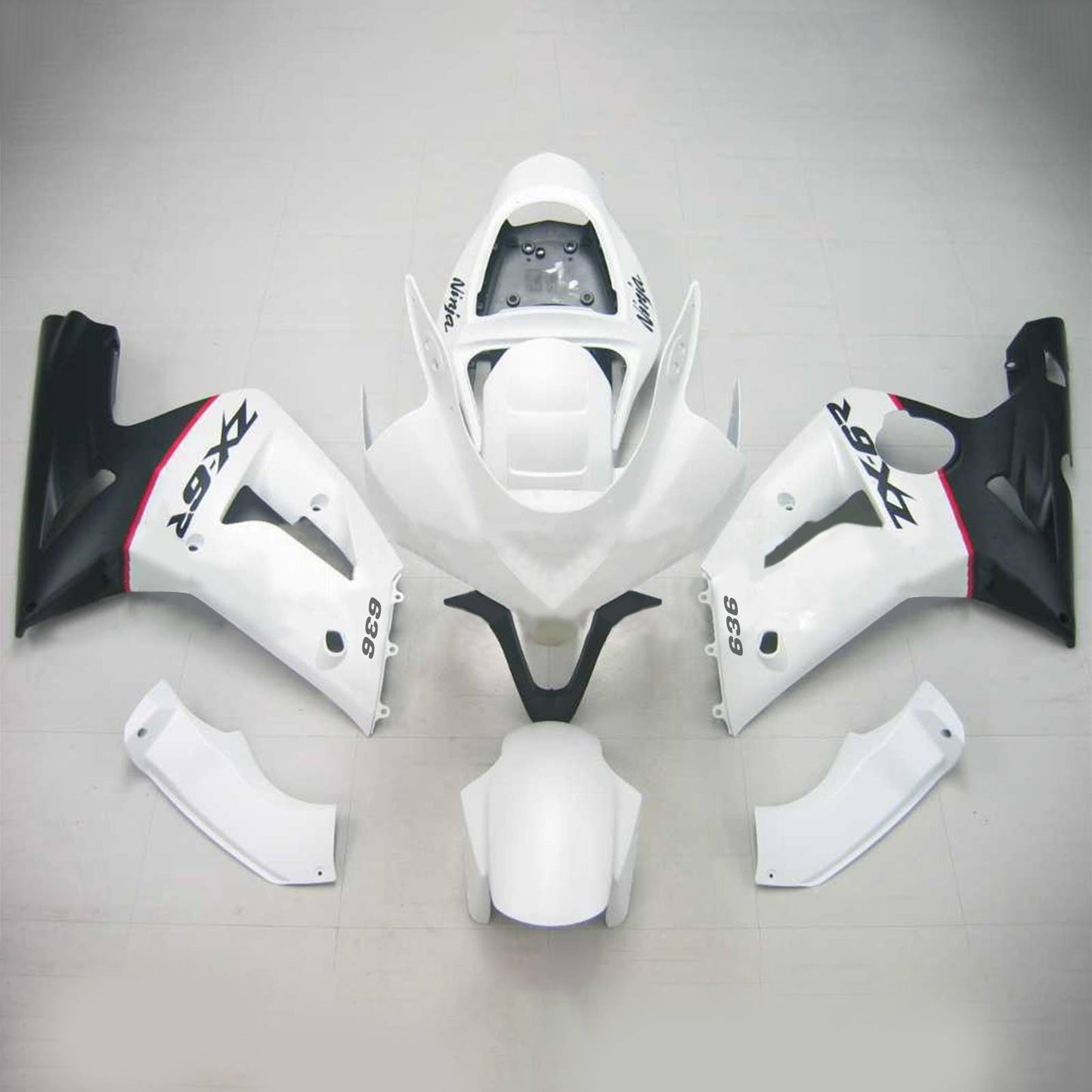 Amotopart 2003-2004 Kawasaki ZX6R 636 White Black Fearing Kit