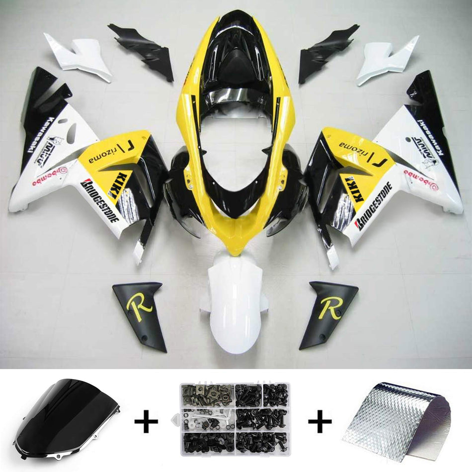 Amotopart Kawasaki 2004-2005 ZX10R Noir Blanc kit de sous-sol jaune