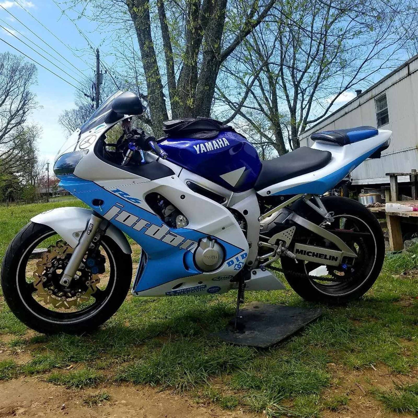 Amotopart Yamaha 1998-2002 YZF 600 R6 Blue White Abzugskit