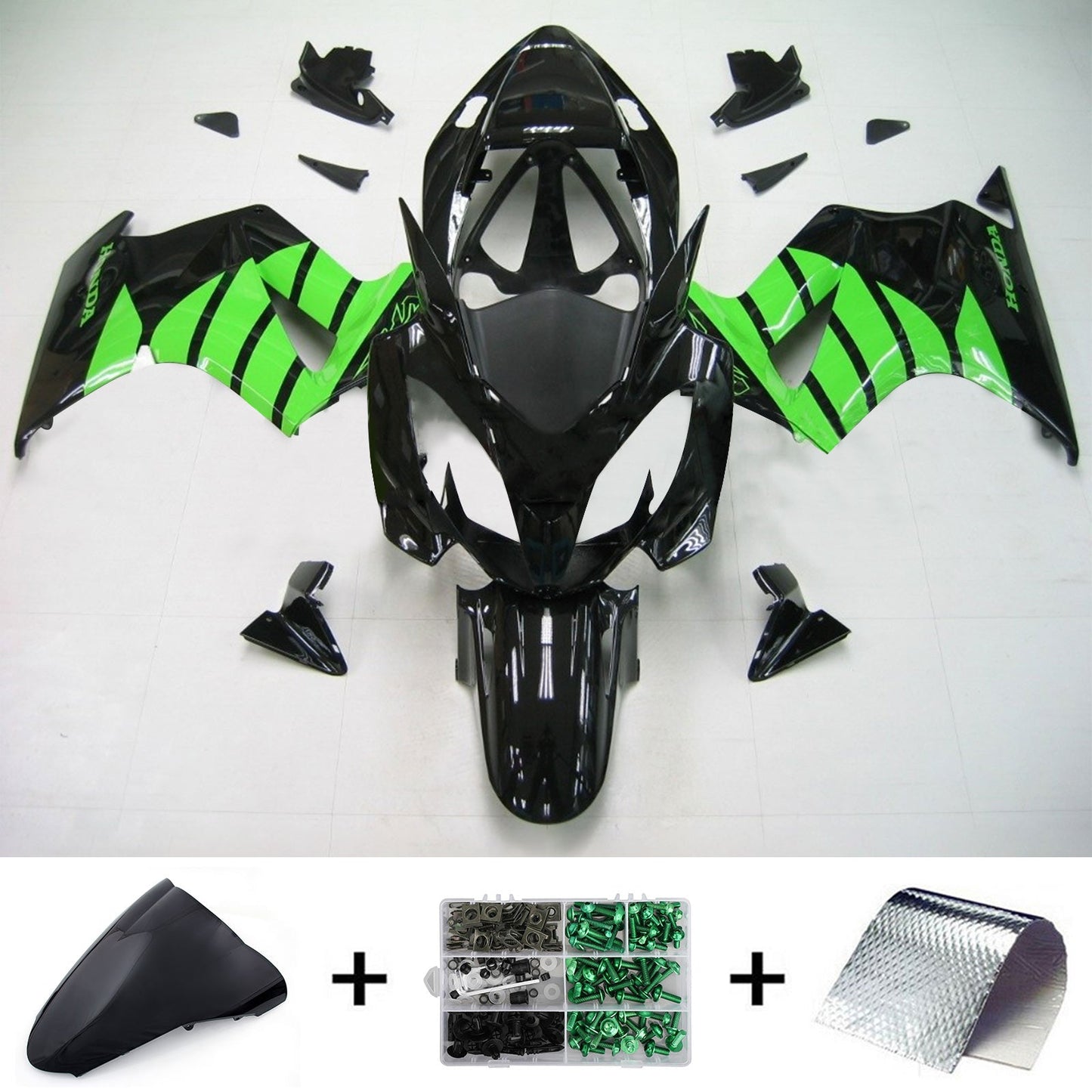 Amotopart 2002-2012 Honda VFR800 Black & Green Fearing Kit