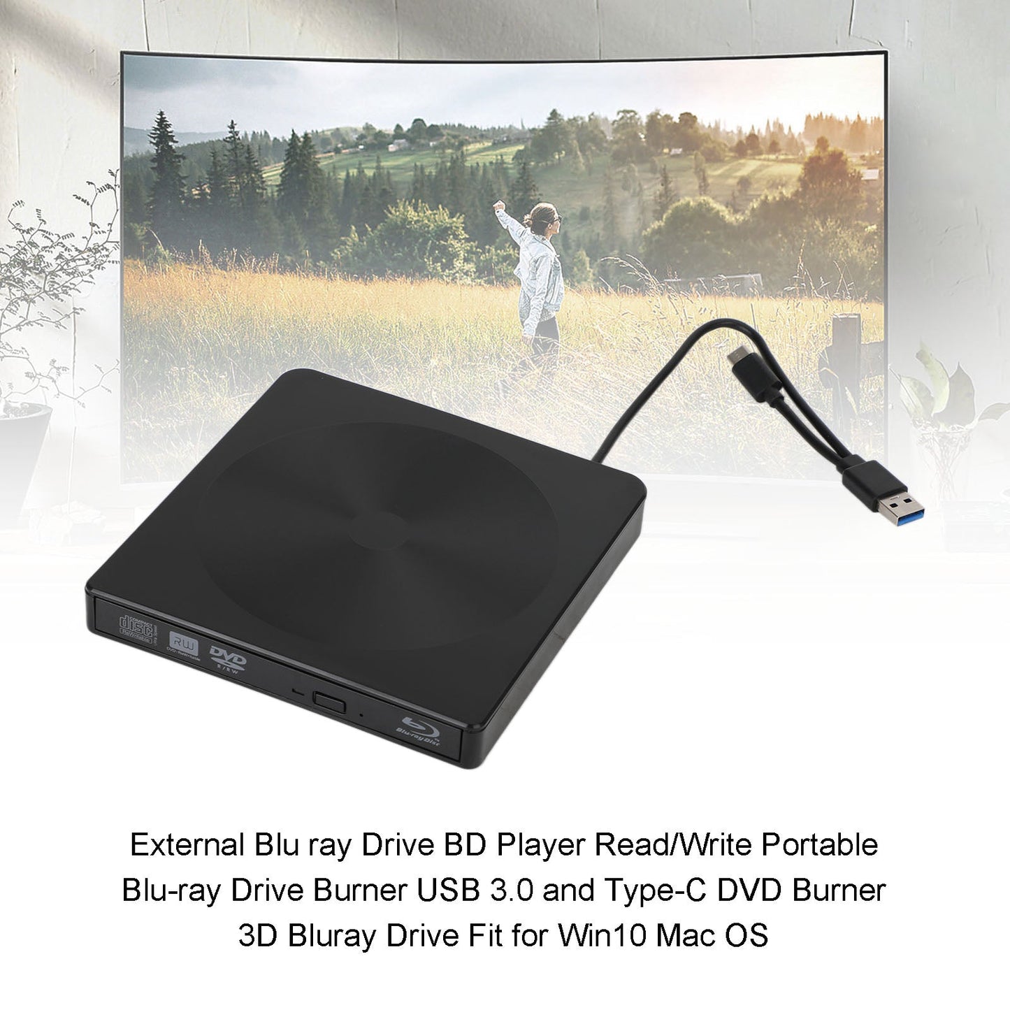 Lecteur DVD Blu-ray externe USB 3.0 lecteur BD lecture/écriture graveur Portable 2 en 1