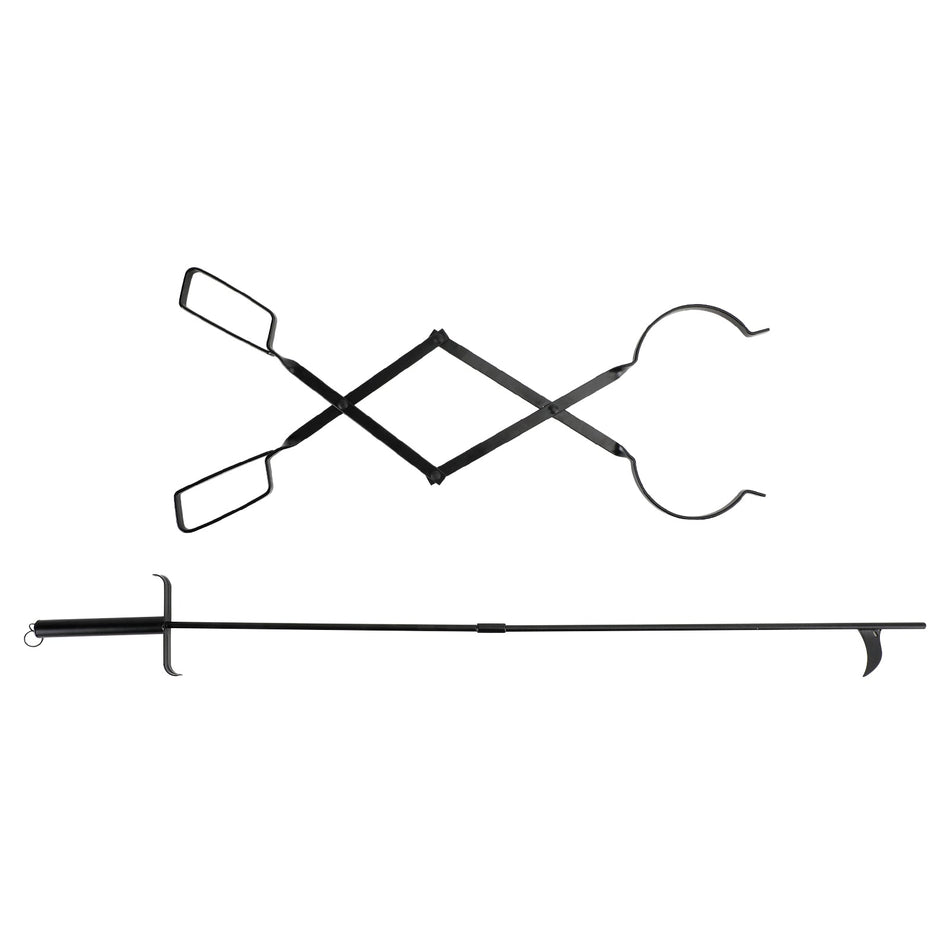 2 STüCKE Herd Werkzeug Kamin Set Feuer Werkzeuge Set Lagerfeuerzange Feuerhaken Schwarz