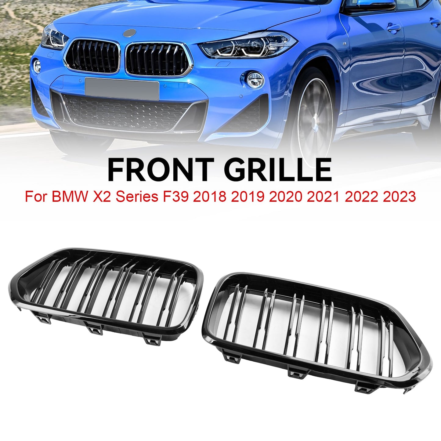 BMW X2 Serie F39 2018–2023, glänzend schwarzer Frontstoßstangengrill