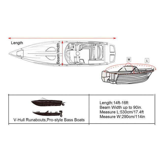 14-16 Ft Heavy Duty wasserdichte Abdeckung schwarz für anhängbare Fischerboote mit V-Rumpf