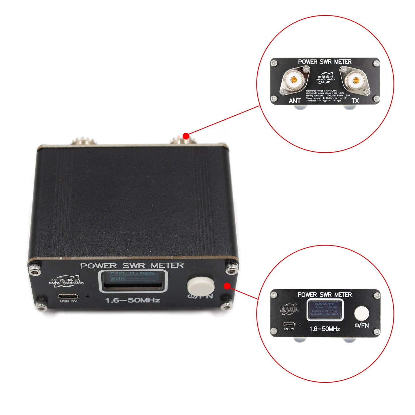 QRP 150 W 1,6–50 MHz SWR HF Kurzwellen-Stehwellenmessgerät SWR/Leistungsmessgerät FM/AM/CW