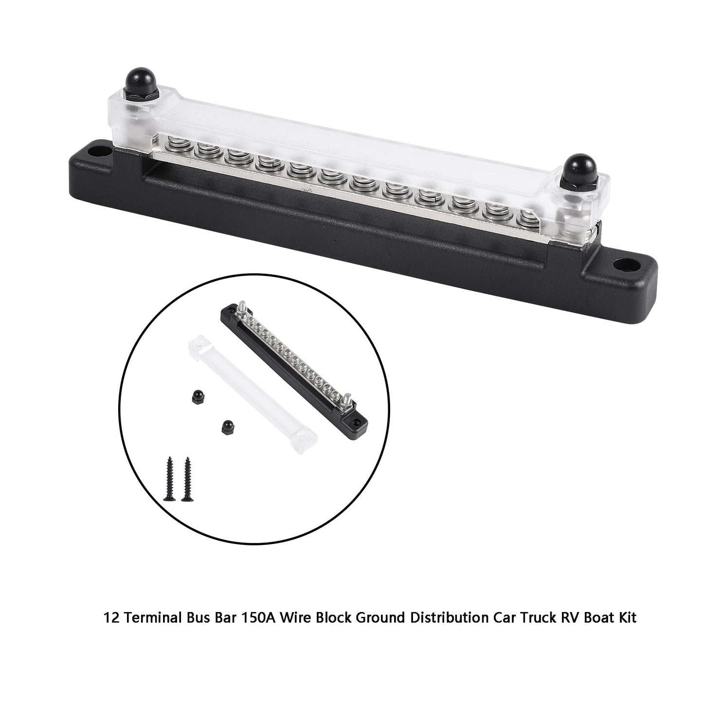 12 Terminal Bus Bar 150A Wire Block Ground Distribution Auto Truck RV Boat Kit Generic