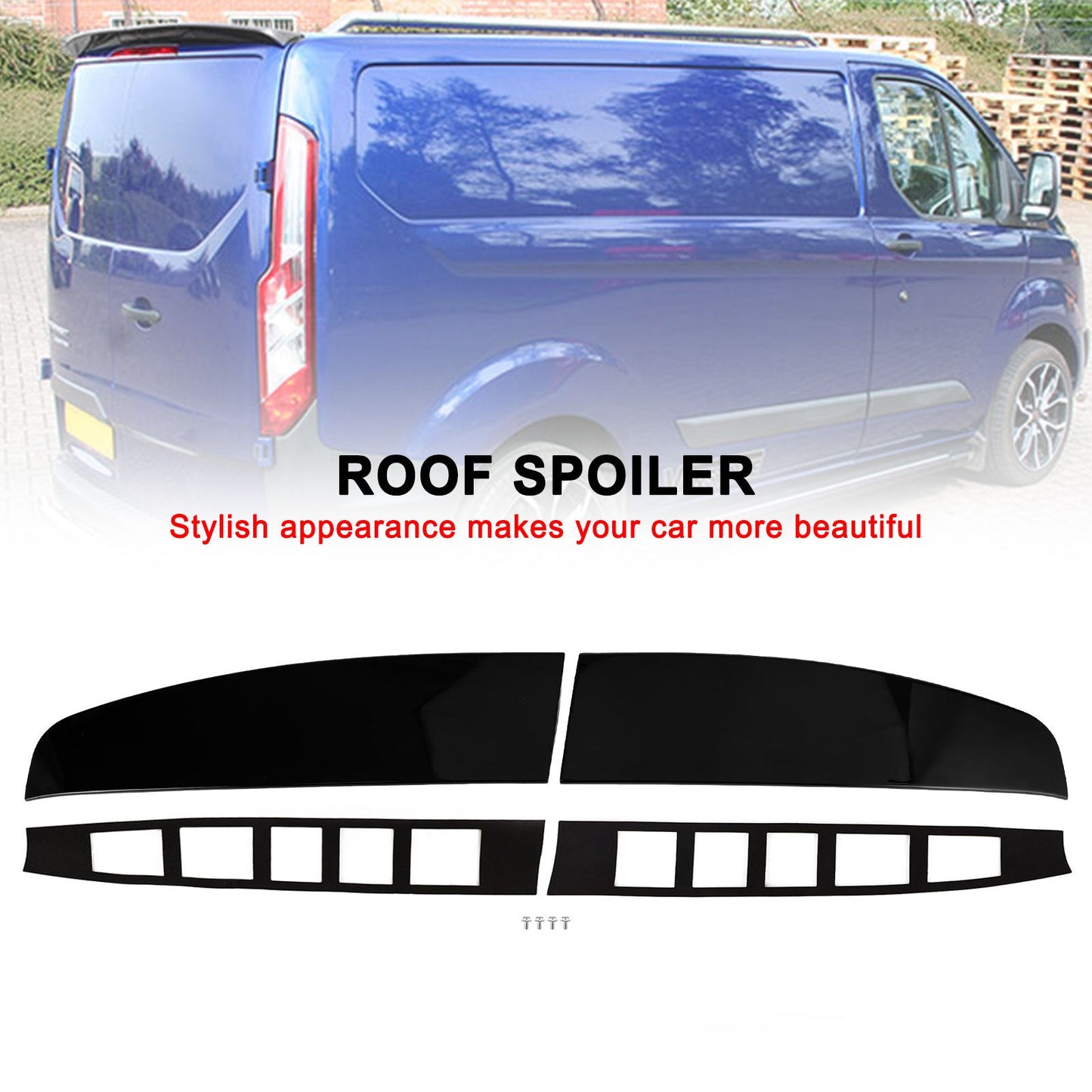 Ford Transit Custom 2012–2023, glänzend schwarzer hinterer Doppelscheunentür-Dachspoiler