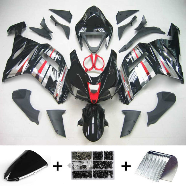 Amotopart Kawasaki 2007-2008 ZX6R 636 Black Sliver Red Fearing Kit