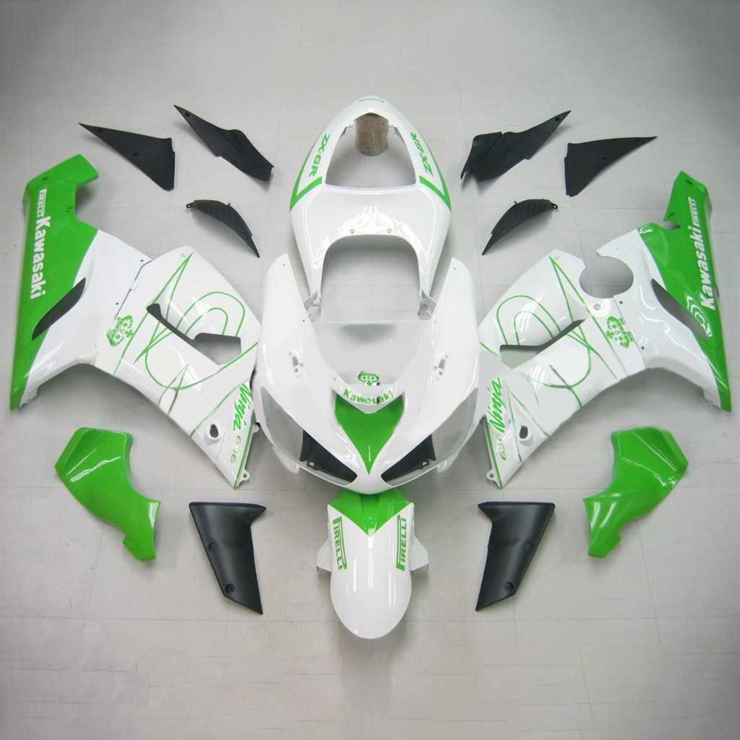 Amotopart Kawasaki 2005-2006 ZX6R 636 Kit de peur Green Line Blanc