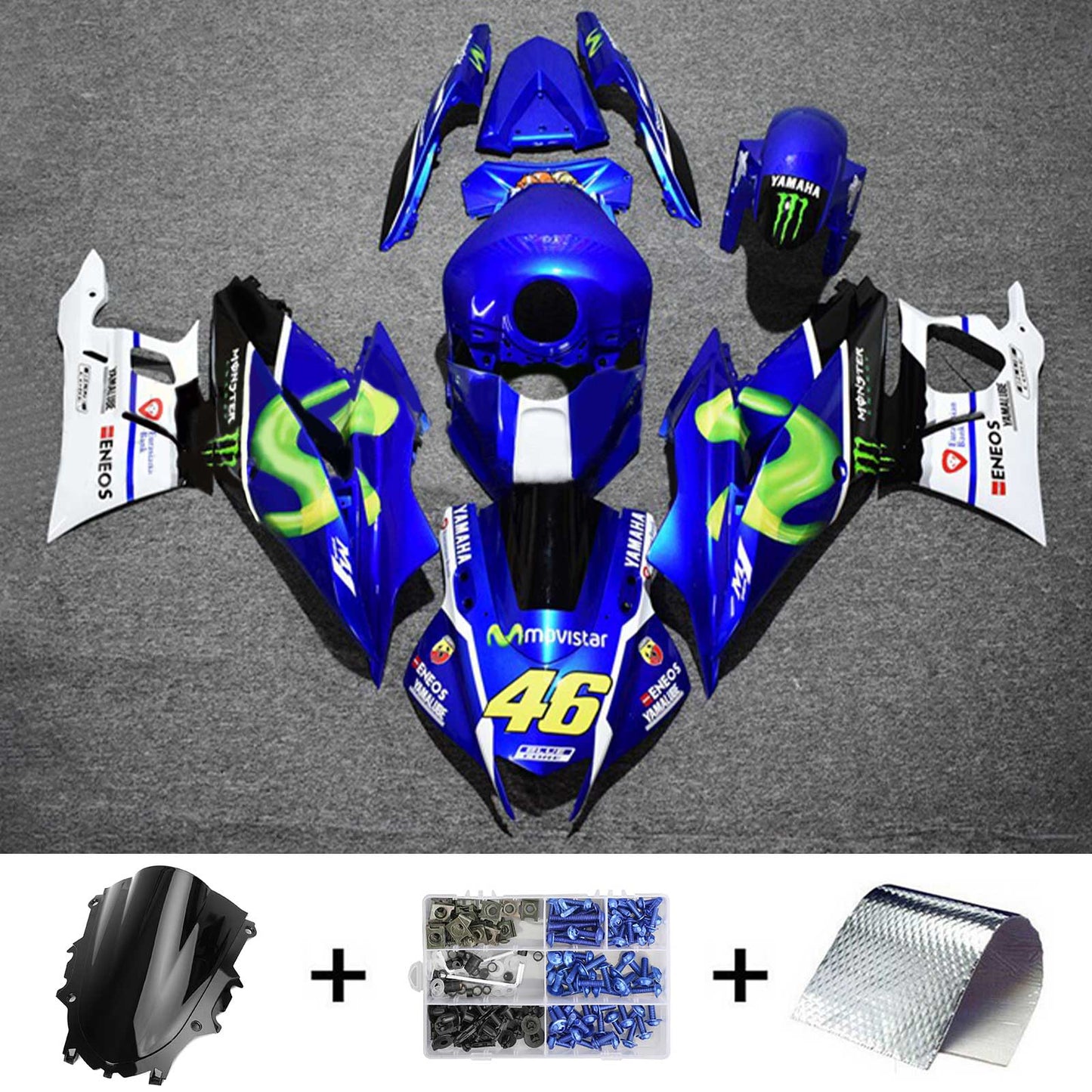 Amotopart Yamaha 2019-2021 YZF R3/YZF R25 Schwarz Blue White Fairing Kit