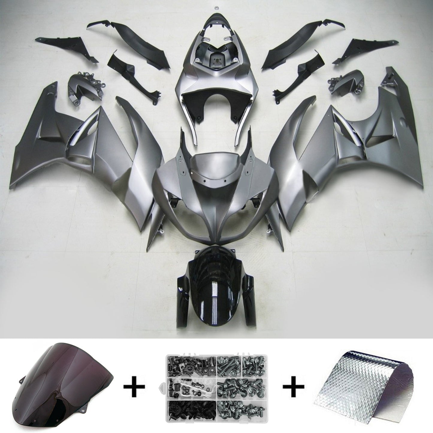 Amotopart Kawasaki 2009-2012 ZX6R 636 Sliver Grey Fairing Kit