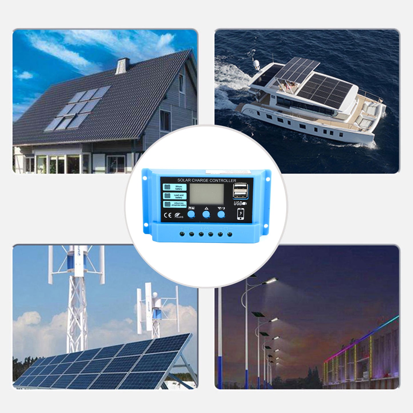 Régulateur PV de contrôleur de Charge solaire PWM 10A 20A 30A pour Gel d'acide de plomb au Lithium Lifepo4