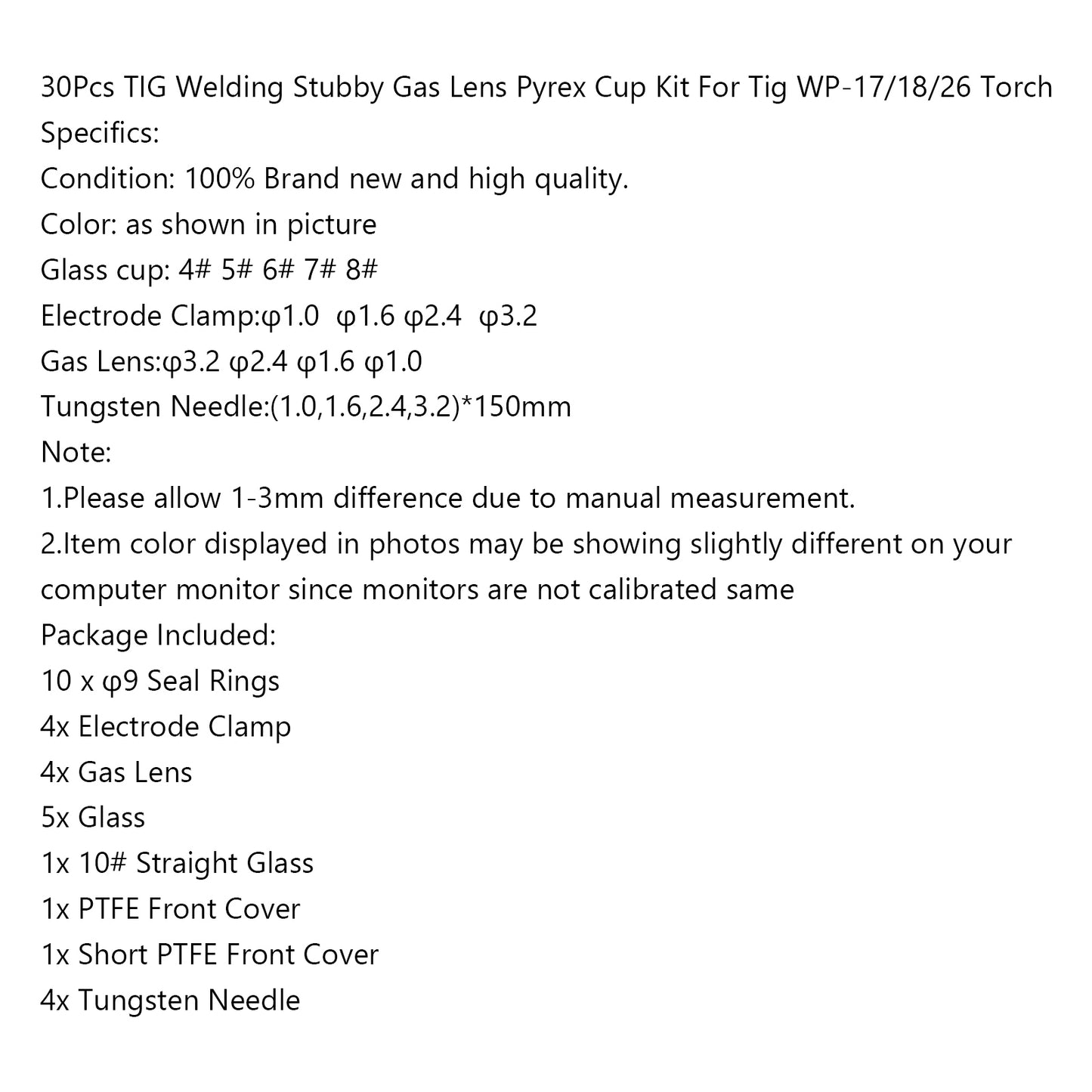 30 pinces de buse de gaz en verre TIG capuchon de torche de lentille de gaz de corps pour WP-17/18/26